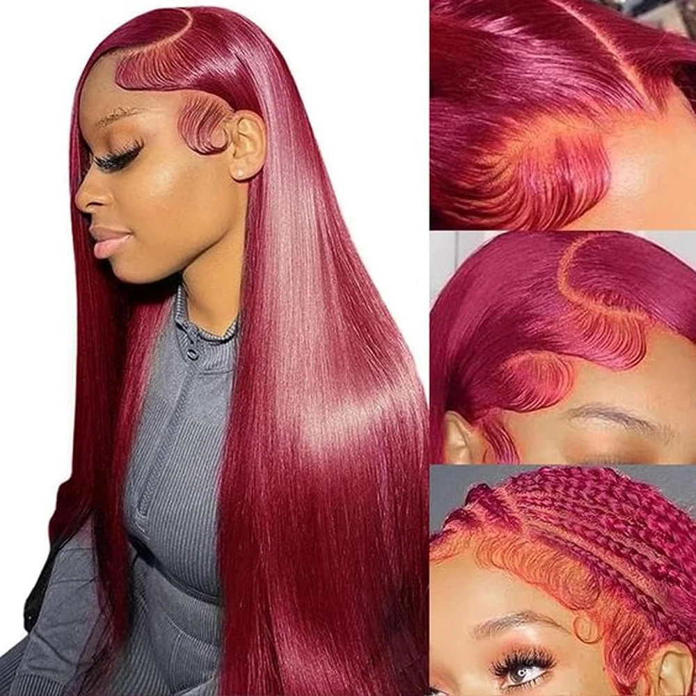 

99j Burgundy Lace Front Wigs Human Hair 13x6 HD Transparent Lace Straight Red Wig Human Hair Colored Lace Frontal Wig Human Hair