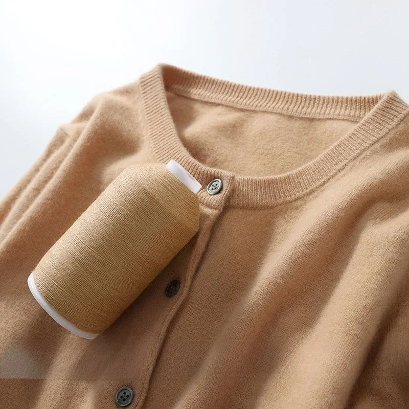 

Женский вязаный шерстяной кардиган из 100% кашемира, свободный крой, круглый вырез, весенне-осенняя верхняя одежда, свитер большого размера в корейском стиле для повседневной носки