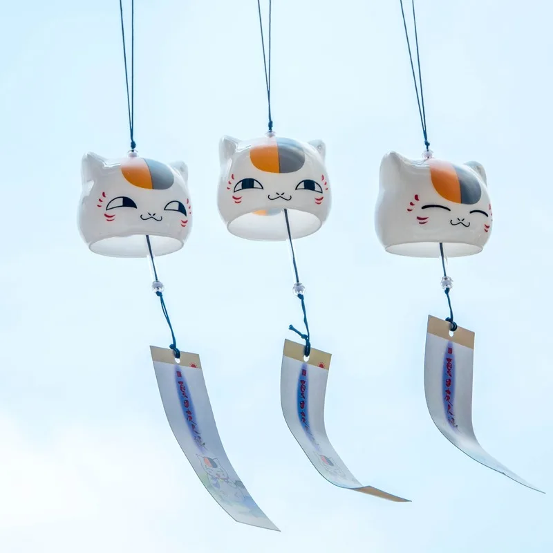 Anime Cat Wind Chimes Creative Cat Madara Glass Wind Bells Pendant Natsume Yuujinchou Japanese Windchimes House Decoration Gifts