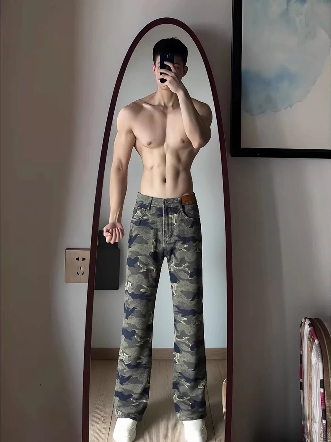 

Cleanfit American Sle Haome Camouflage Jeans Men's Slim Straight Leg Micro Flare Denim Workwear Long Trousers