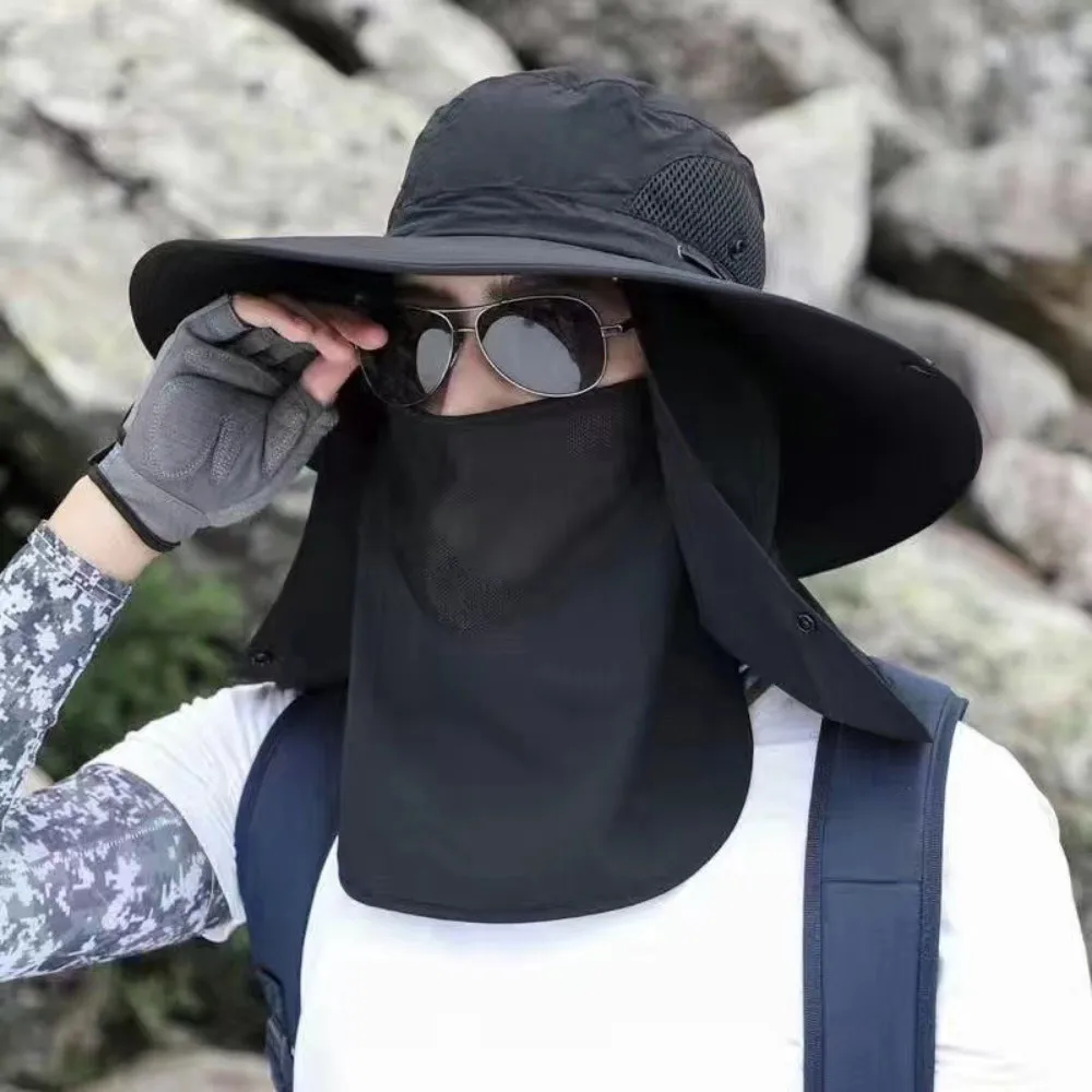 360 Degrees Protection Sun Hat Anti-UV Sunscreen and Shading Agricultural Work Hat Removable Face Mask Wide Brim Fisherman Hat