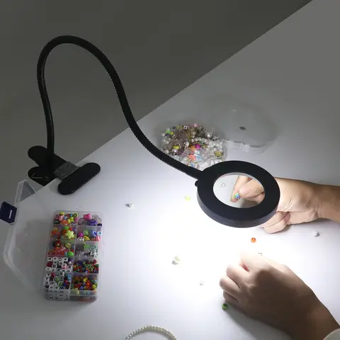 NEWACALOX 3X Magnifying Glass with Light Flexible Gooseneck Magnifying Lamp 3 Color Modes Stepless Dimmable Lighted Magnifier