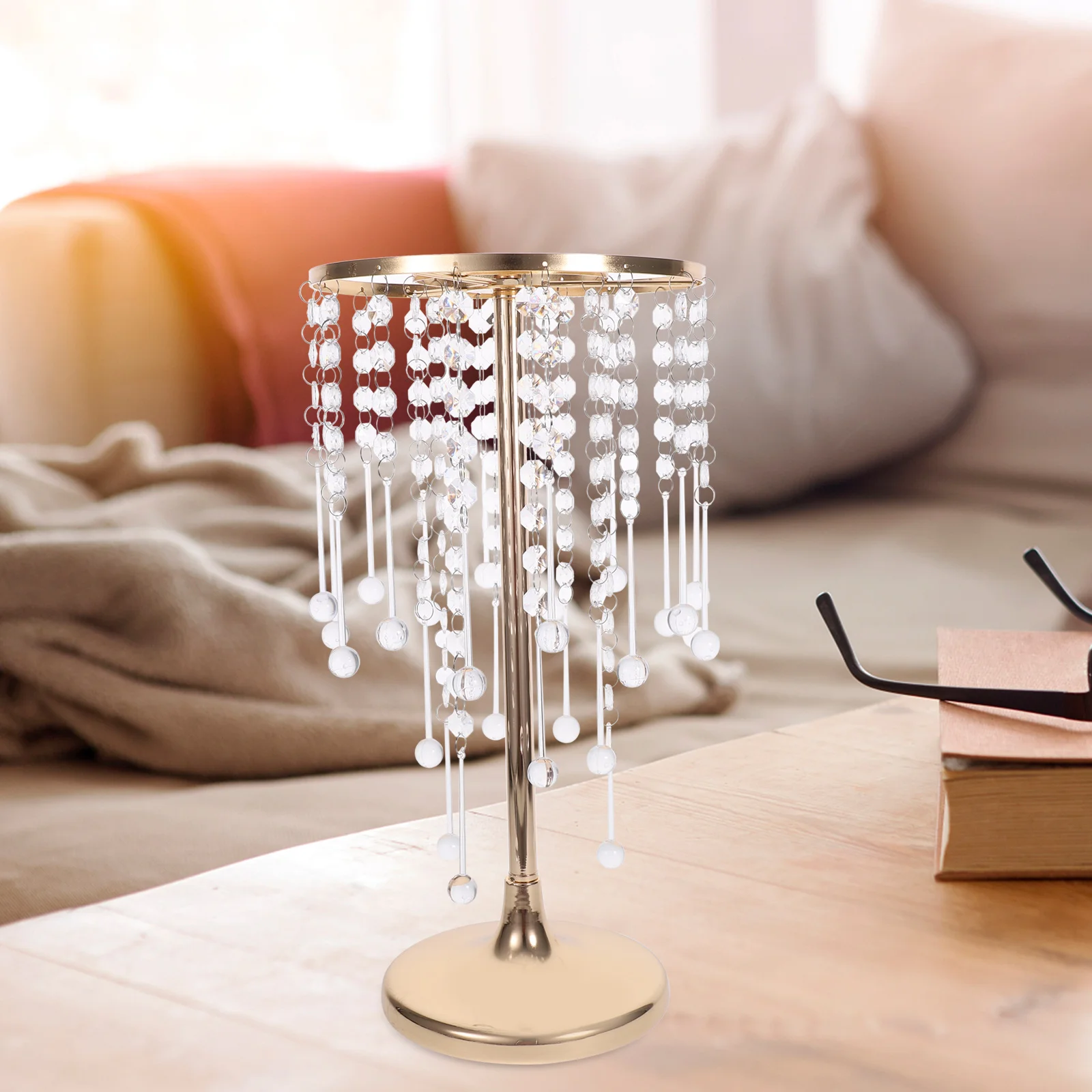 

1pc Crystal Wedding Centerpiece Tall Vase With Chandelier Beads Elegant Table Decoration For Wedding Banquet Metal Flower Stand