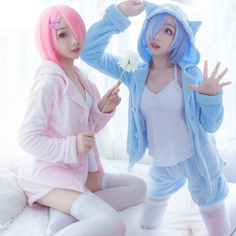 L2025l Halloween Cosplay Re: la vida en un mundo diferente de zero Cosplay Rem Ram Sexy oreja de gato Ver disfraz mujer Anime Re zero Paj