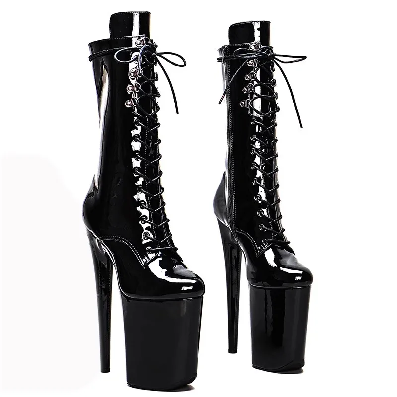 

New Fashion PU Upper Sexy Exotic Pole Dancing Shoes 23CM/9inches High Heel Round Toe Platform Women's Modern Ankle Boots 023