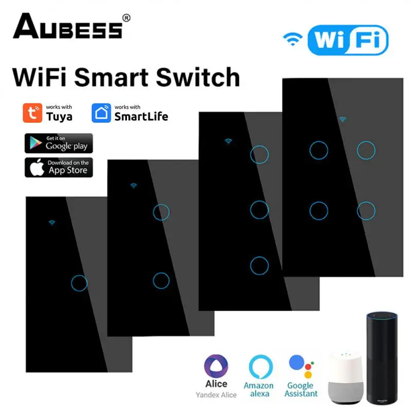 1-4 Gang Tuya WiFi Smart Wall Switch No Neutral Wire Touch Sensor LED Light Wi-Fi Switches Smart Life Alexia Google Alexa Home