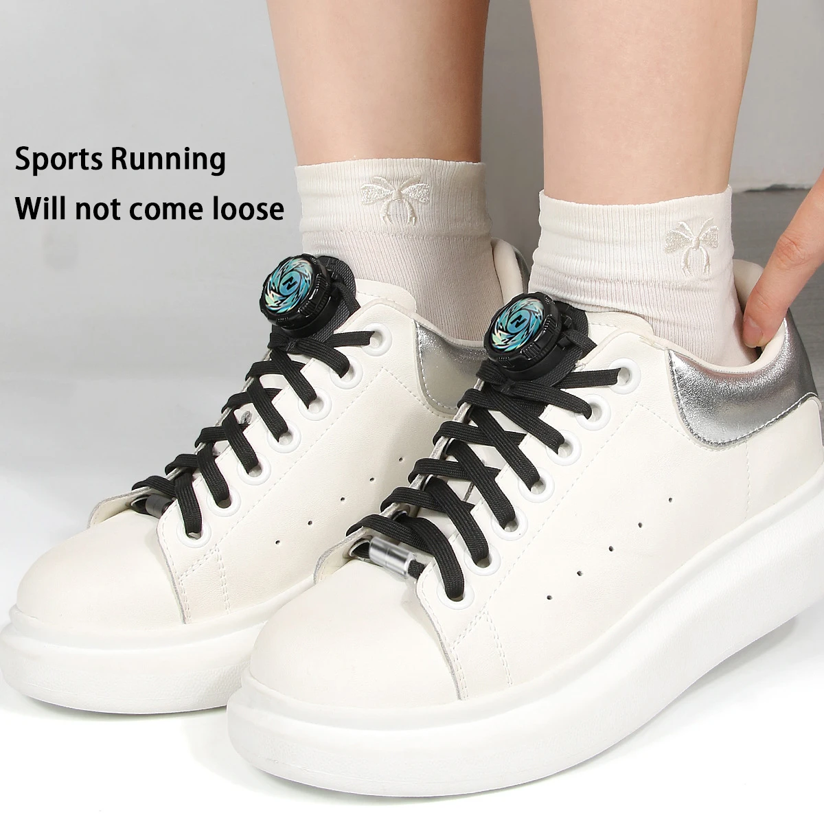 Flache, automatische Schnürsenkel ohne Binden, für Freizeitschuhe, mit drehbarer Schnalle, für Sneaker, Schnürsenkel ohne Binden, Schuhzubehör. – Detail 2