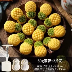 Plastic Mooncake Mold 50g Cookie Cutter with Pineapple peanut Stamp Hand Press Chocolate Moon Cake Mould DIY Bakeware Mid-autumn