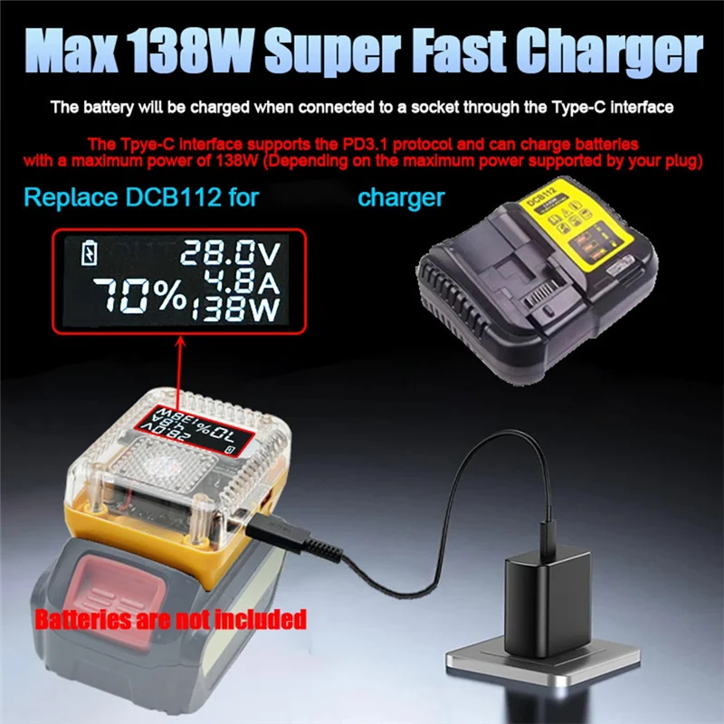 ABMI-Lithium Battery Adapter Converter For  For  To Charger Conversion For  Charger USB Type-C Power Bank 138W