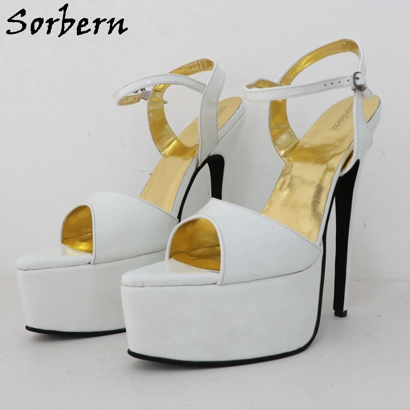 

Sorbern 20cm White Patent Open Toe Sandals Women High Heels Platform Shoes Fetish Heels Designer Shoes Women Peep Toe Shoes New