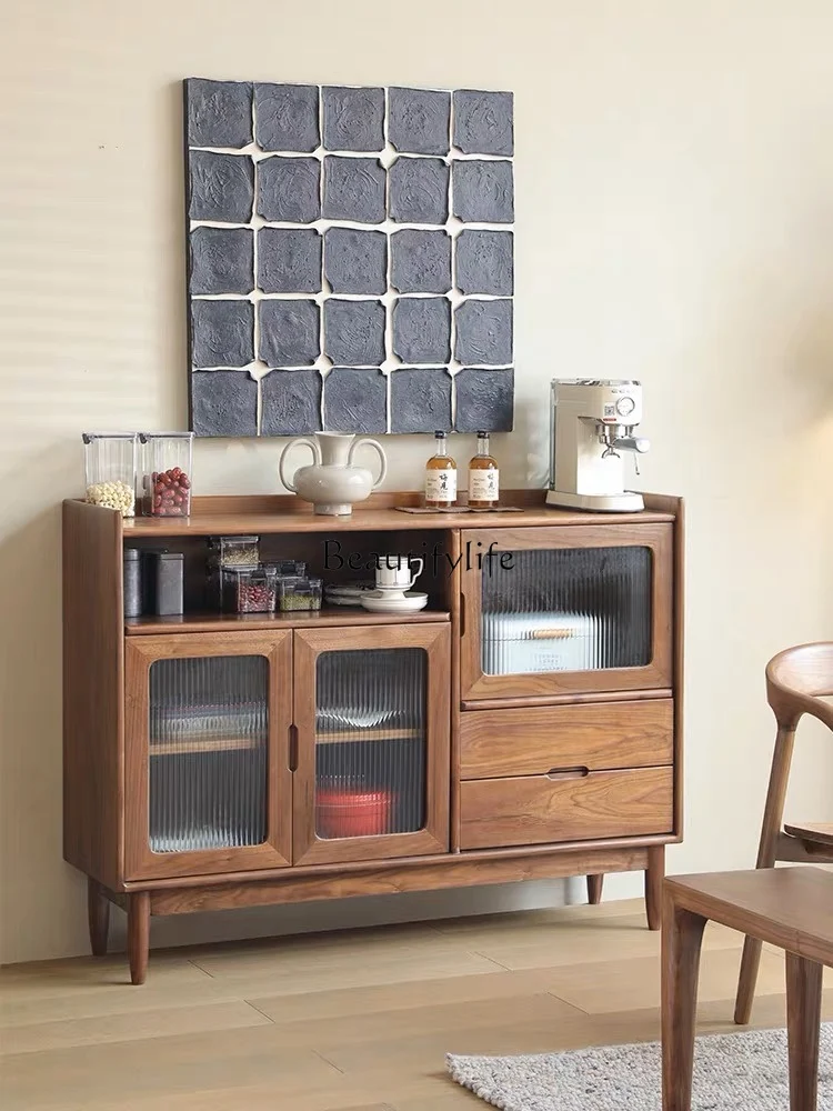 

Nordic solid wood black walnut side cabinet modern simple dining room locker small apartment living room