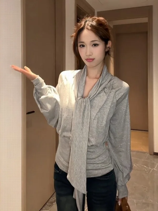 

Sexy Pure Desire Long Sve T-irt Women's Spring 2026 Faionable Outerwear Inner Match ay Top with Sa for Ci Walk