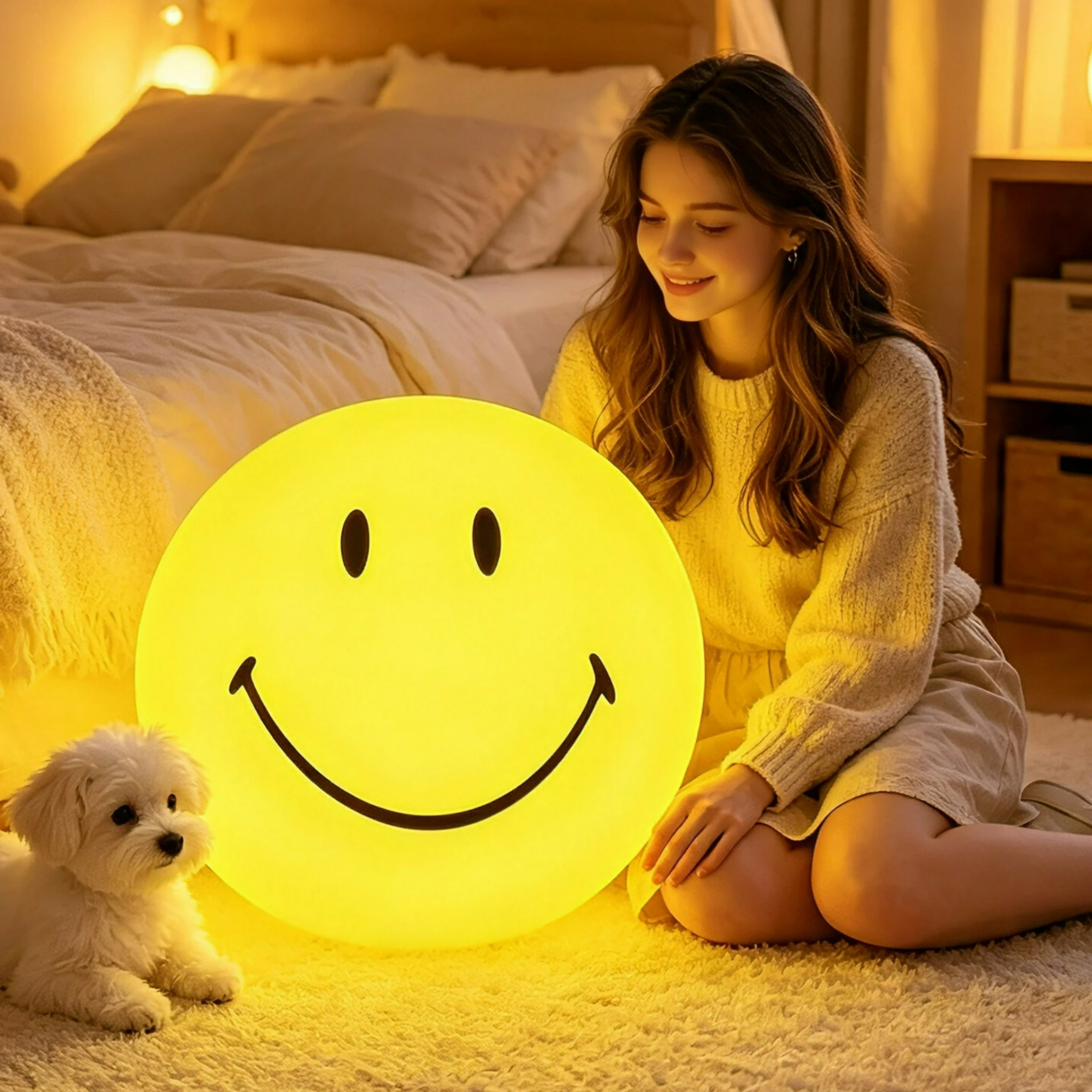 Cute Smiling Face Mood Light with Remote Control 3 Color Dimming Home Living Room Bedroom Dining Room Study Decorative Light