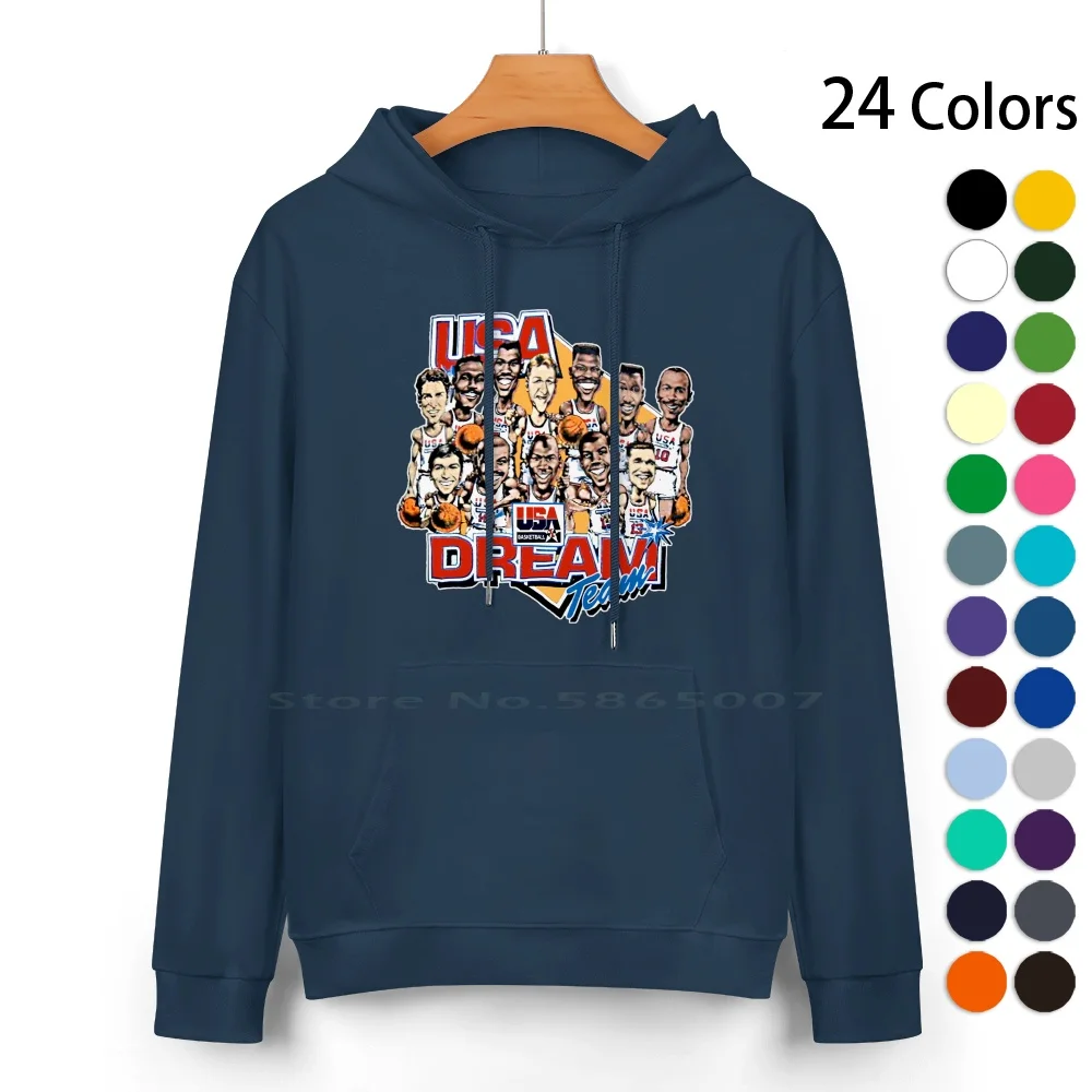 Usa Dream Team Retro Pure Cotton Hoodie Sweater 24 Colors Usa Dream Team Retro Basket 100% Cotton Hooded Sweatshirt For Women