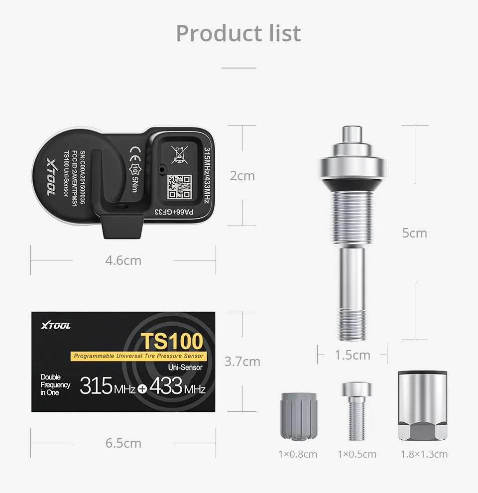 مستشعر XTOOL TPMS TS100 PRO ثنائي التردد (315 ميجا هرتز + 433 ميجا هرتز) تحديث عالمي قابل للبرمجة على مستوى OE من أجهزة استشعار TS100