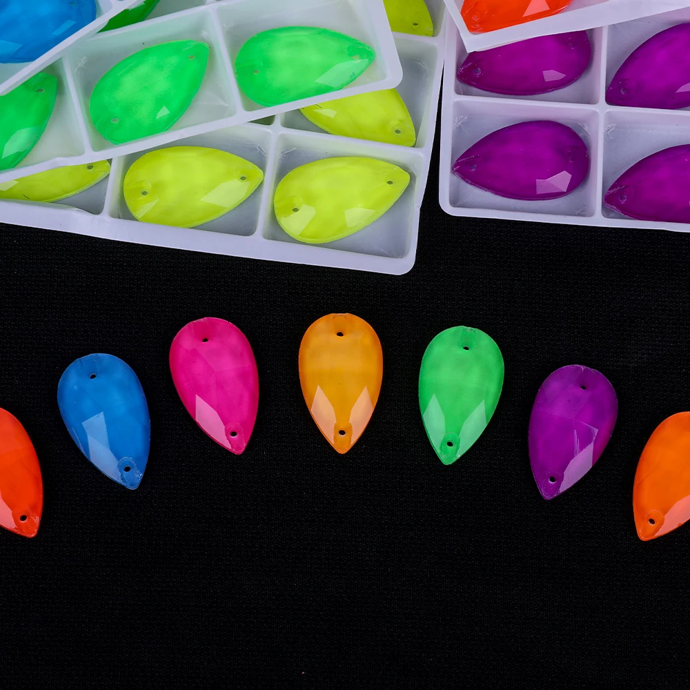 VC Neon Fluorescent Water Drop Sew on Rhinestone Water Drop Sewing Diamond Glass Diamond Flatback DIY Accessories Wedding