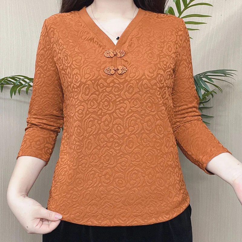 Camisa con botones y cuello en V para mujer, blusa holgada e informal, Color sólido, combina con todo, otoño e invierno, 2023