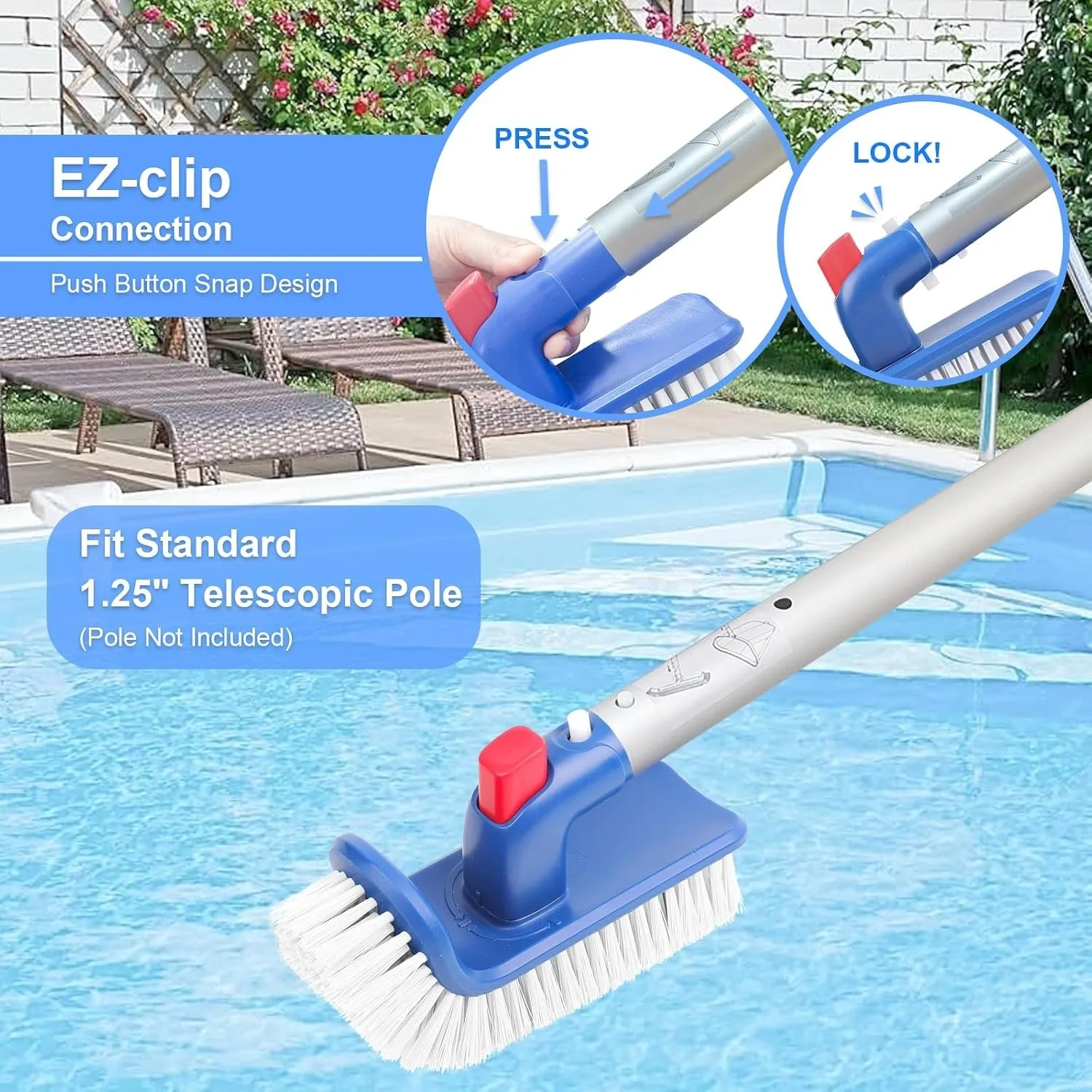 180° Swivel Handle Pool Brush Head Corner Scrubbing Brush Nylon Bristles for Swimming Pool Steps Stairs Corners Wall Cleaning