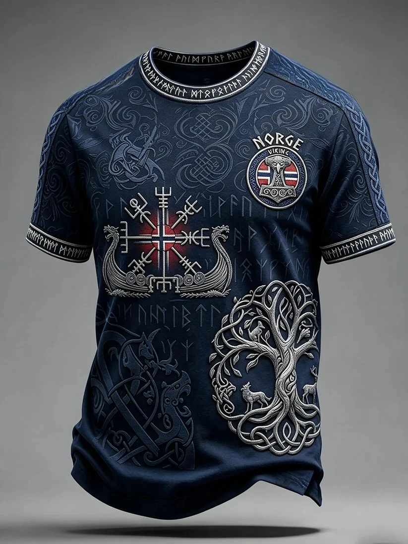 2027 Summer New Style Men's Retro Danish Viking Style 3D Printed Sports Breathable Quick-Dry T-Shirt Family Style Shirt Kids