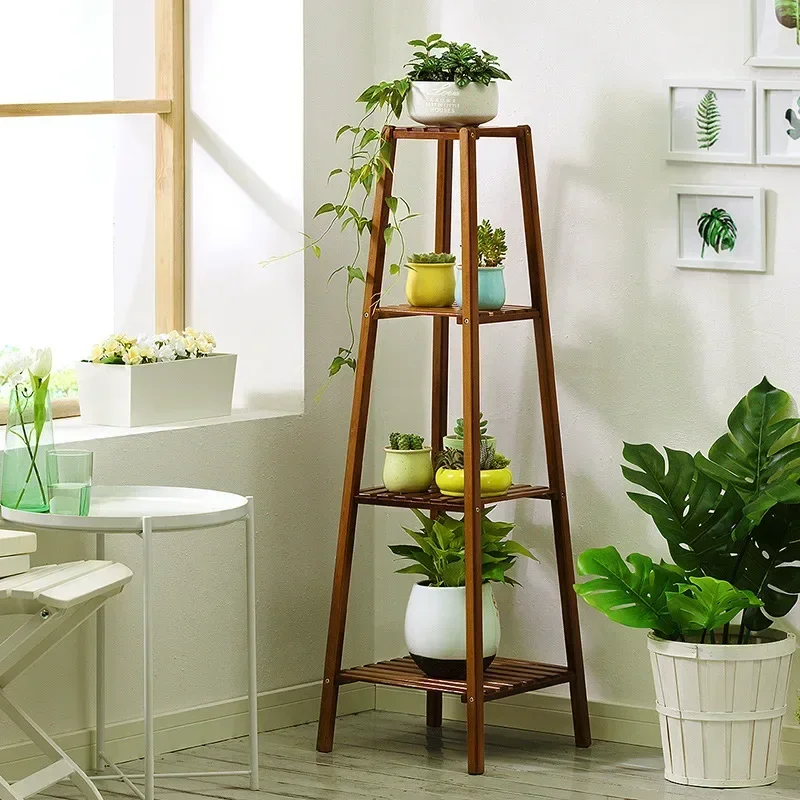 

Tall Bamboo Plant Stand Flower Pot Display Rack Outdoor Plant Shelf Organizer Adjustable Height Plant Shelf