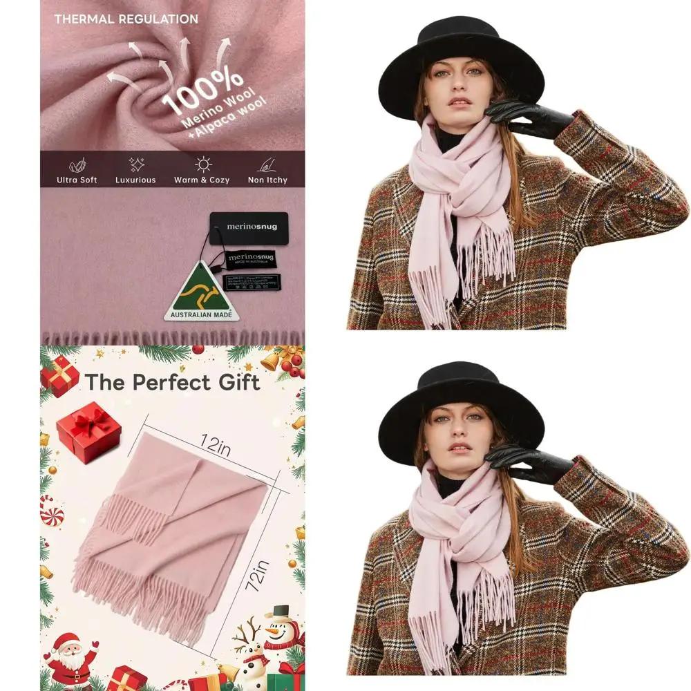 

Luxurious Women's Merino Wool & Alpaca Blend Scarf, Australian Pashmina Style Wrap, Soft Cashmere-Like Shawl - Perfect Holiday G
