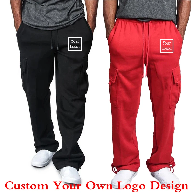 

New Brand Custom Logo Casual Pants Men Cargo Pants Cotton Loose Trousers Men Pants Overalls Multi Pocket Straight Joggers