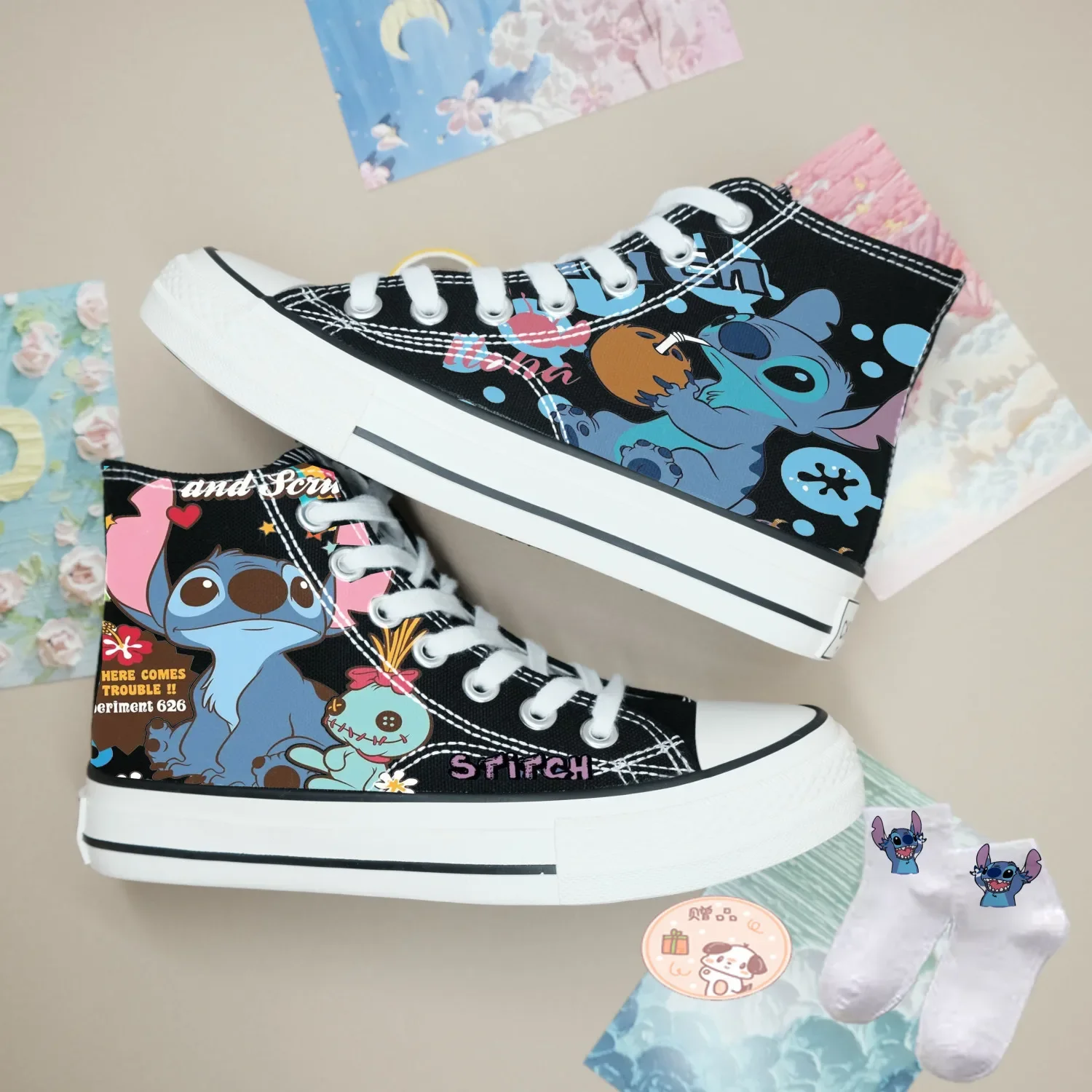 Disney Stitch Canvas Schoenen Voor Girts Kawaii Cartoon Kleine Monster Patroon Schoenen Mode Casual Sport Lage Top Canvas Schoenen