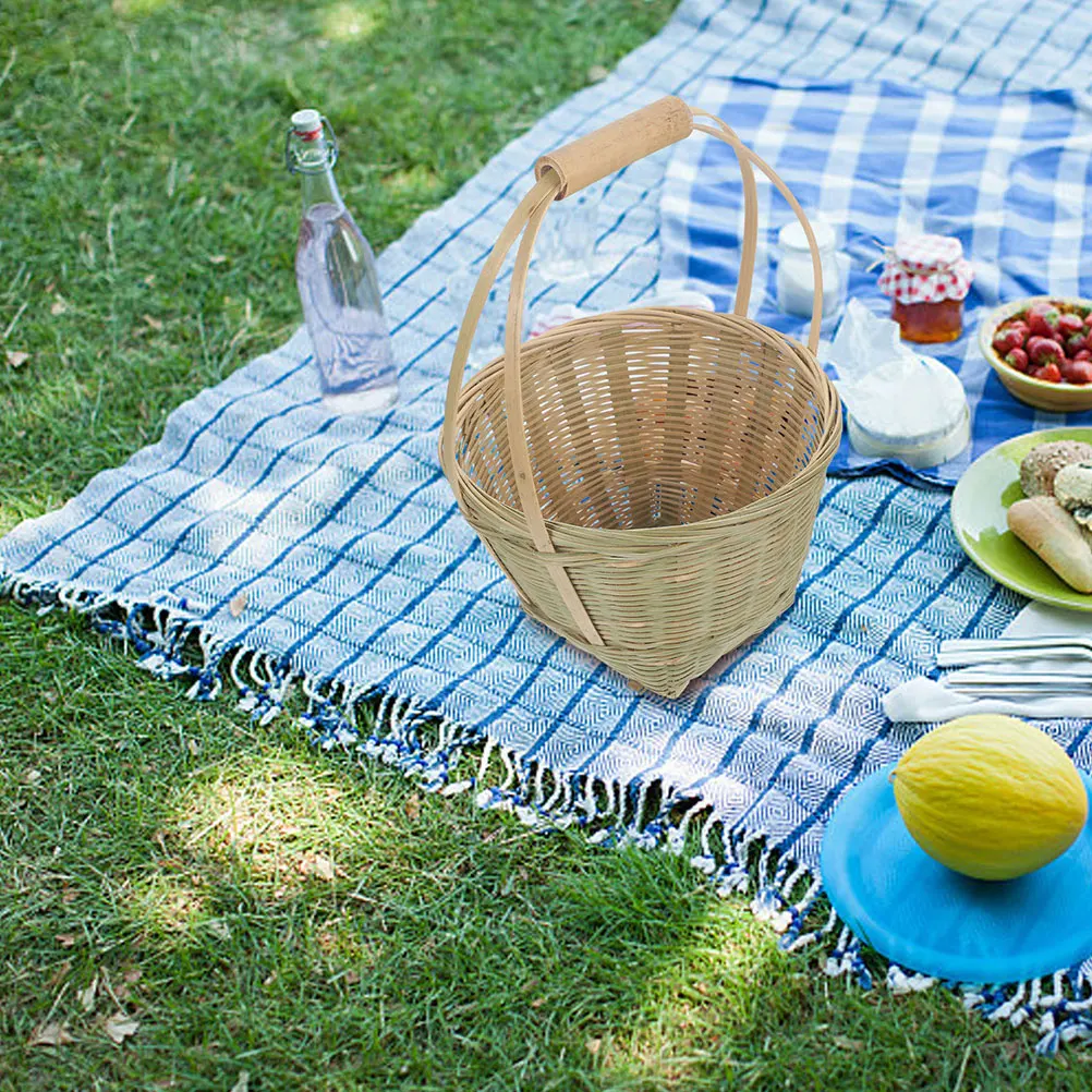 

Hand Woven Bamboo Picnic Basket Lightweight Storage Fruit Flowers Snacks Vegetables Breads Holder Home for Camping