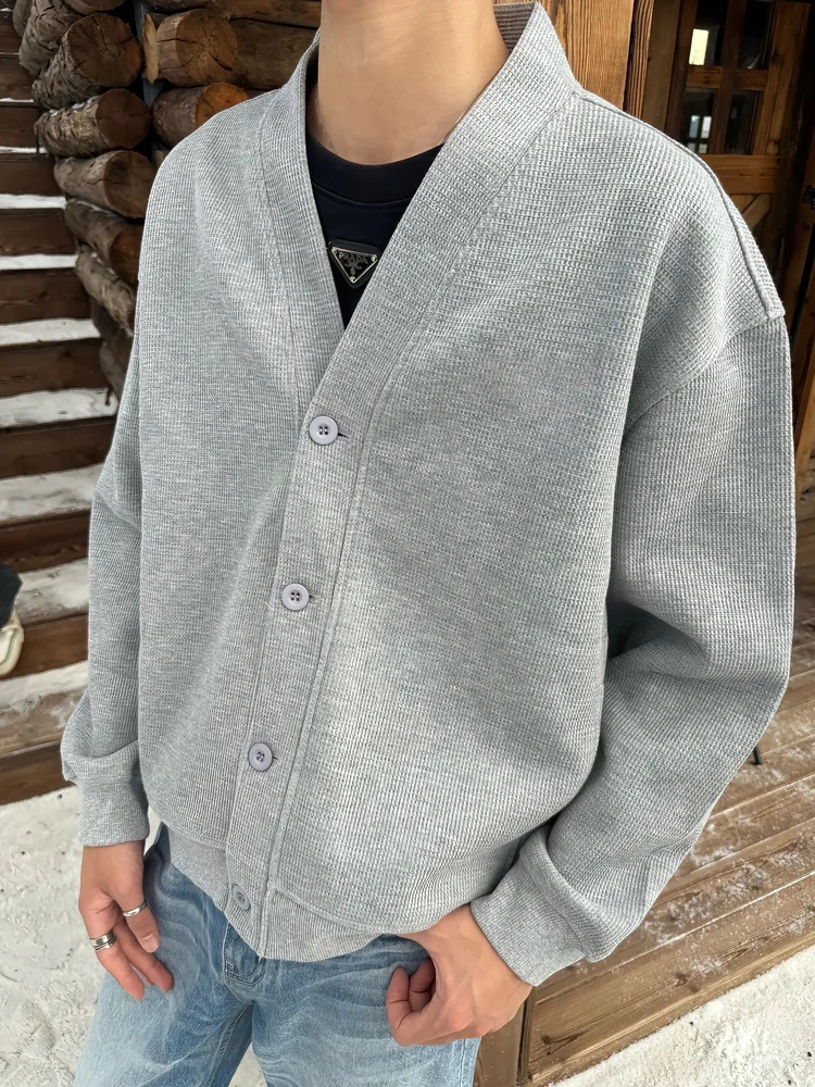 

Мужской кардиган-свитшот с V-образным вырезом, стиль Cleanfit, в американском ретро-стиле, для осени
