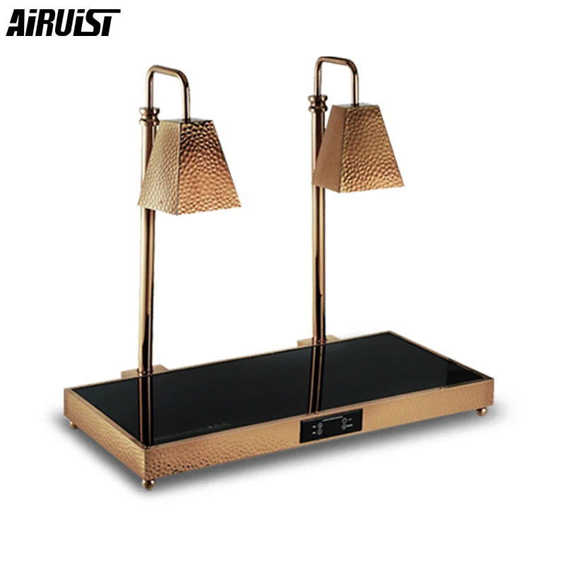 Airuisi Electric Stainless Steel Rectangular Hydraulic Hot Pot Luxury Hotel Food Heater With Wood Grain Finish For Buffet Set