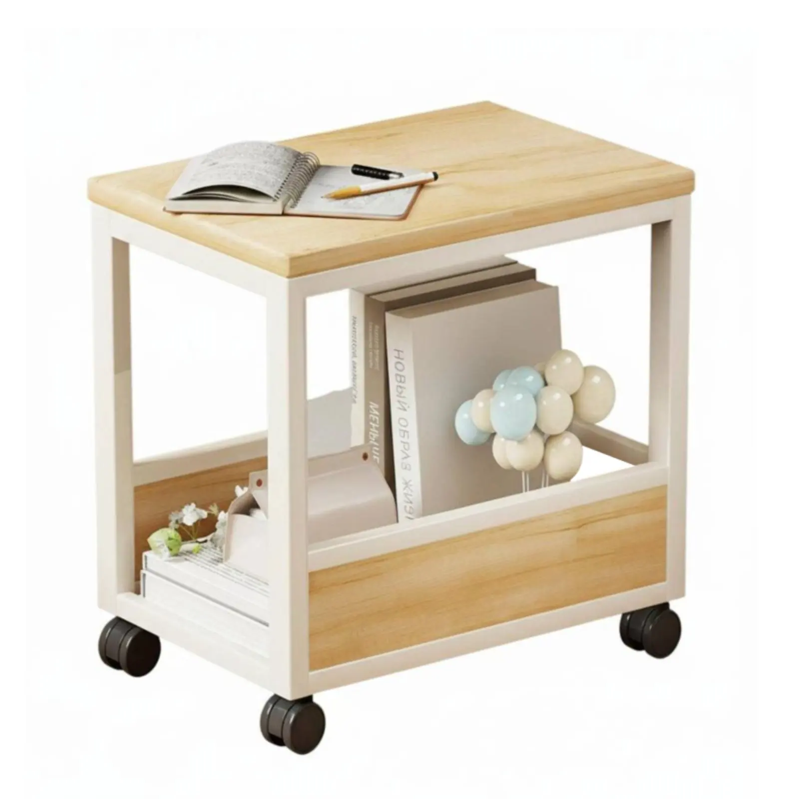 Mobile Side Table Movable Design Multi-Tier Storage Table Featuring Wheels Versatile for Residents, Adults, Bedroom, Balcony