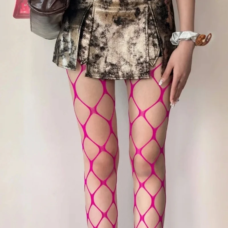 Sexy Black Fishnet Tights with Garter Grid Design Young Bold Tights Stockings Club Party Wear Erotic Thigh High Body Pantyhose #