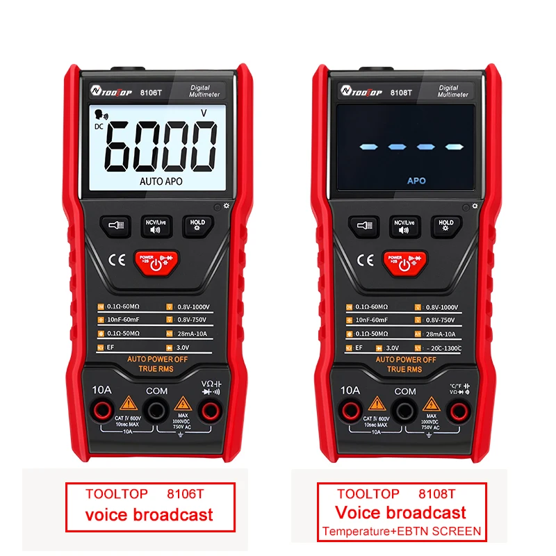 

Thai Voice Digital Multimeter Auto Range AC/DC Current Voltage Meter NCV Capacitance Ohm Tester Large Screen Ammeter Backlight