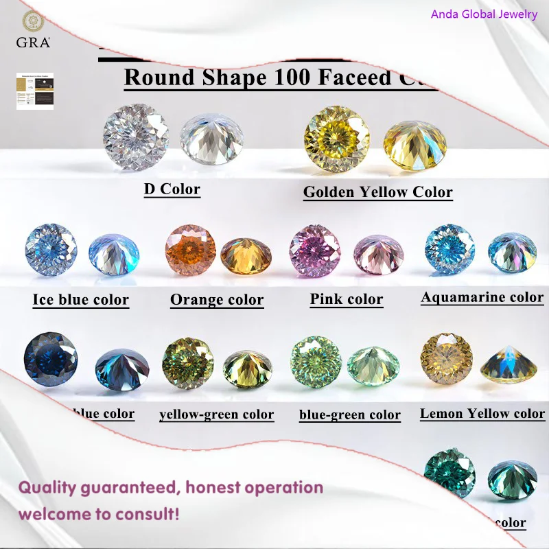 

M-Moissanite Stone Round shape 100 Faceed Cut Multi specification shape VVS1 with GRA Certificate Gemstone Charms for jewel maki