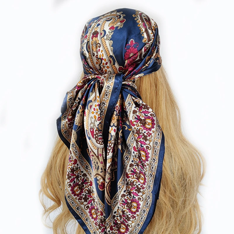 Neckerchief Shawl Wraps Print Silk Satin Scarf square Women Muslim Hijab Elegant Headband Bandana design brand foulard