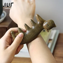 Natural Wooden Wide Tooth Mini Handle Comb Meridian Massage Anti-static Head Five Claw Massager Promote Blood Circulation