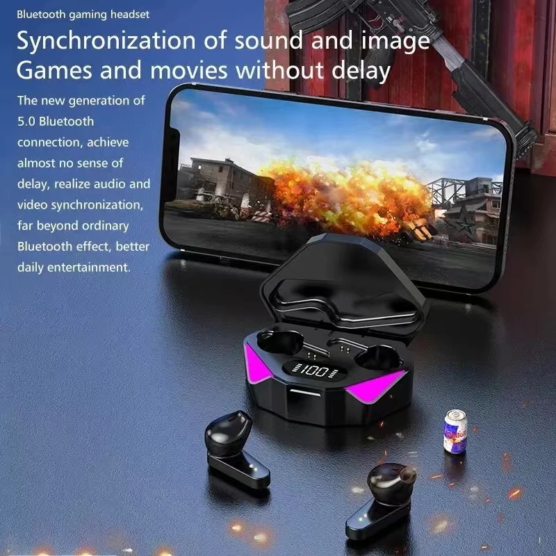 TWS Wireless Bluetooth Headset LED Display Gamer Earbuds with Mic Wireless Headphones Noise Cancelling Bluetooth Earphones X15