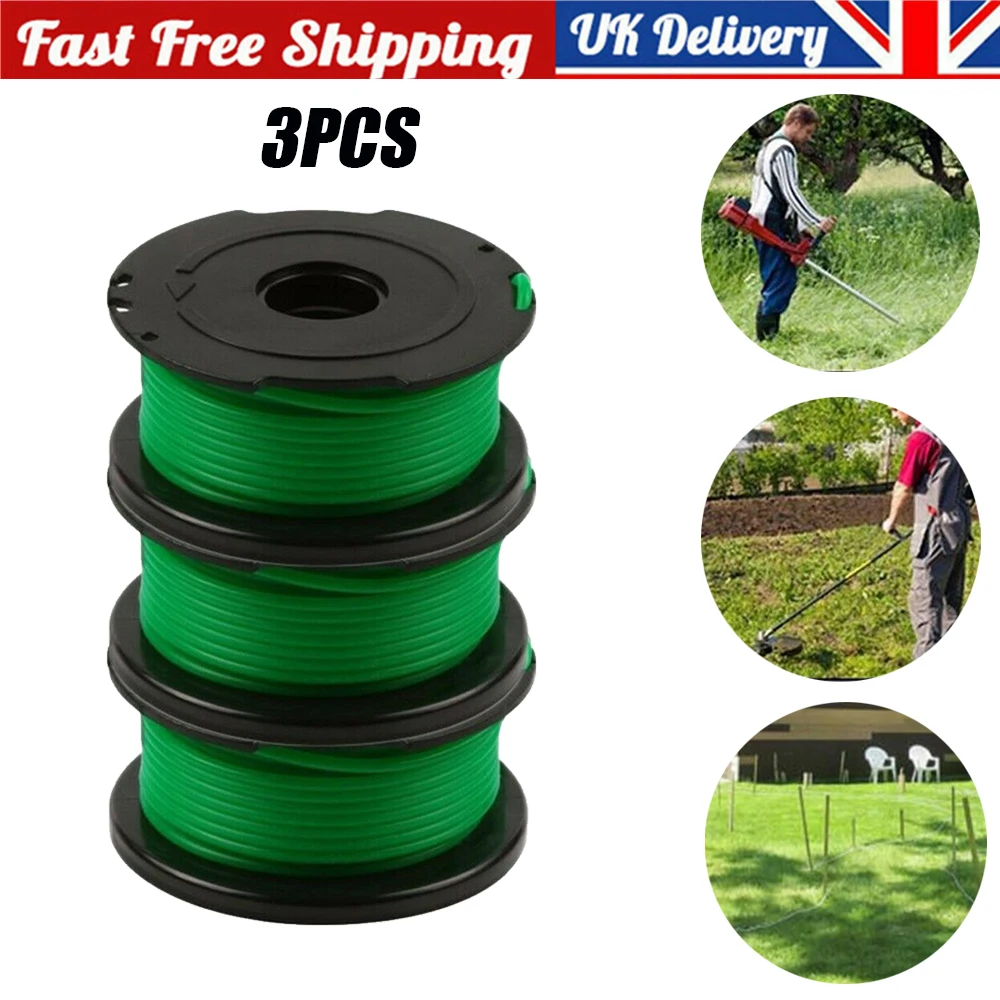 3Pcs Spool And Line For Black And Decker String Trimmer Strimmer Green GL7033 UK Nylon Grass Cutter Lawn Mower Replacement