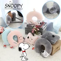 Snoopy U-shaped Travel Pillow Car Air Flight Office Inflatable Neck Pillow Short Plush Cover Support Headrest Soft Cushion Cute