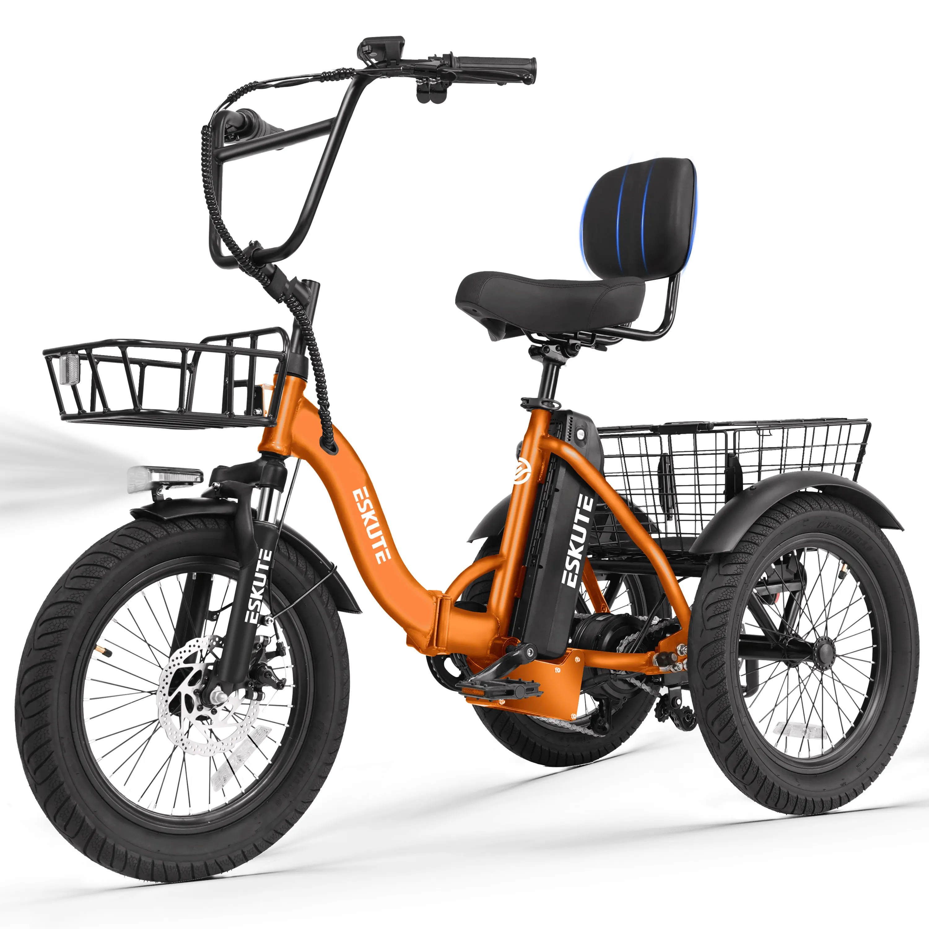 ESKUTE T300 E Trike Electric Bike, Peak Brushless Motor Folding Trike 18X3.0 Fat Tire Ebike, 624Wh Removable Battery, Step-Thru 3 Wheel Electric Bicycle, Up to 65 Miles, 18MPH+ Tricycle for Adults image 5