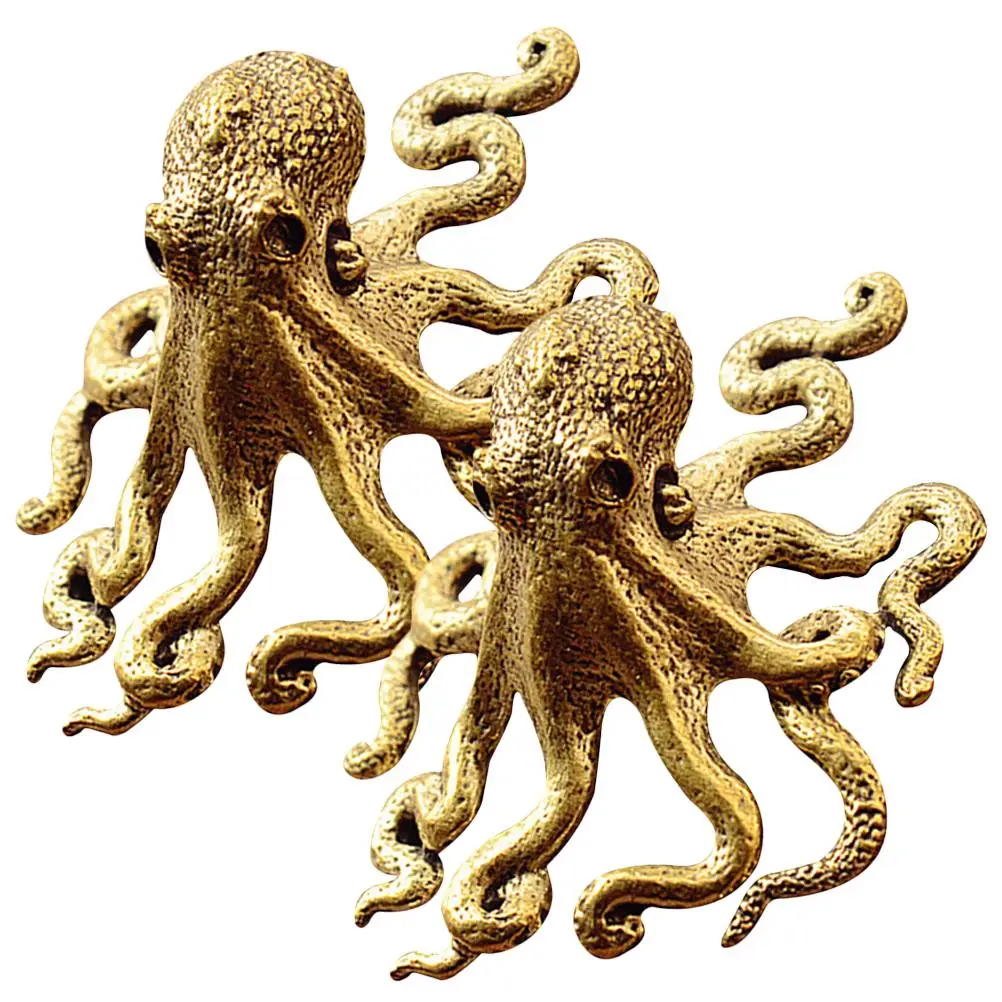 

2 Pcs Retro Decor Octopus Tea Pet Vintage Brass Figure Gift Chinese Statue