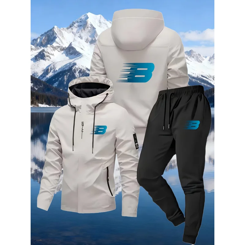 

Men's Outdoor Sports Suit Quick-Dry Polyester Jacket+Trousers Windproof and breathable Mountaineering and Hiking Two-Piece Set