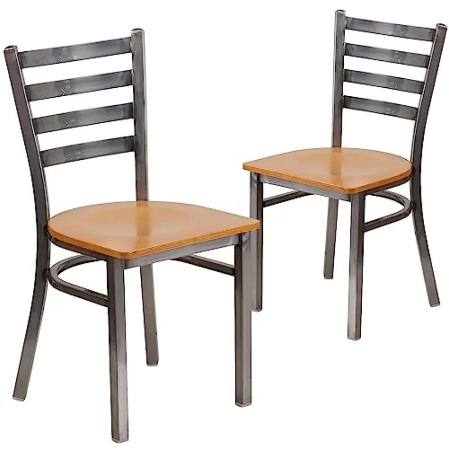 

2 Pack HERCULES Series Clear Coated Ladder Back Metal Restaurant Chair - Natural Wood Seat