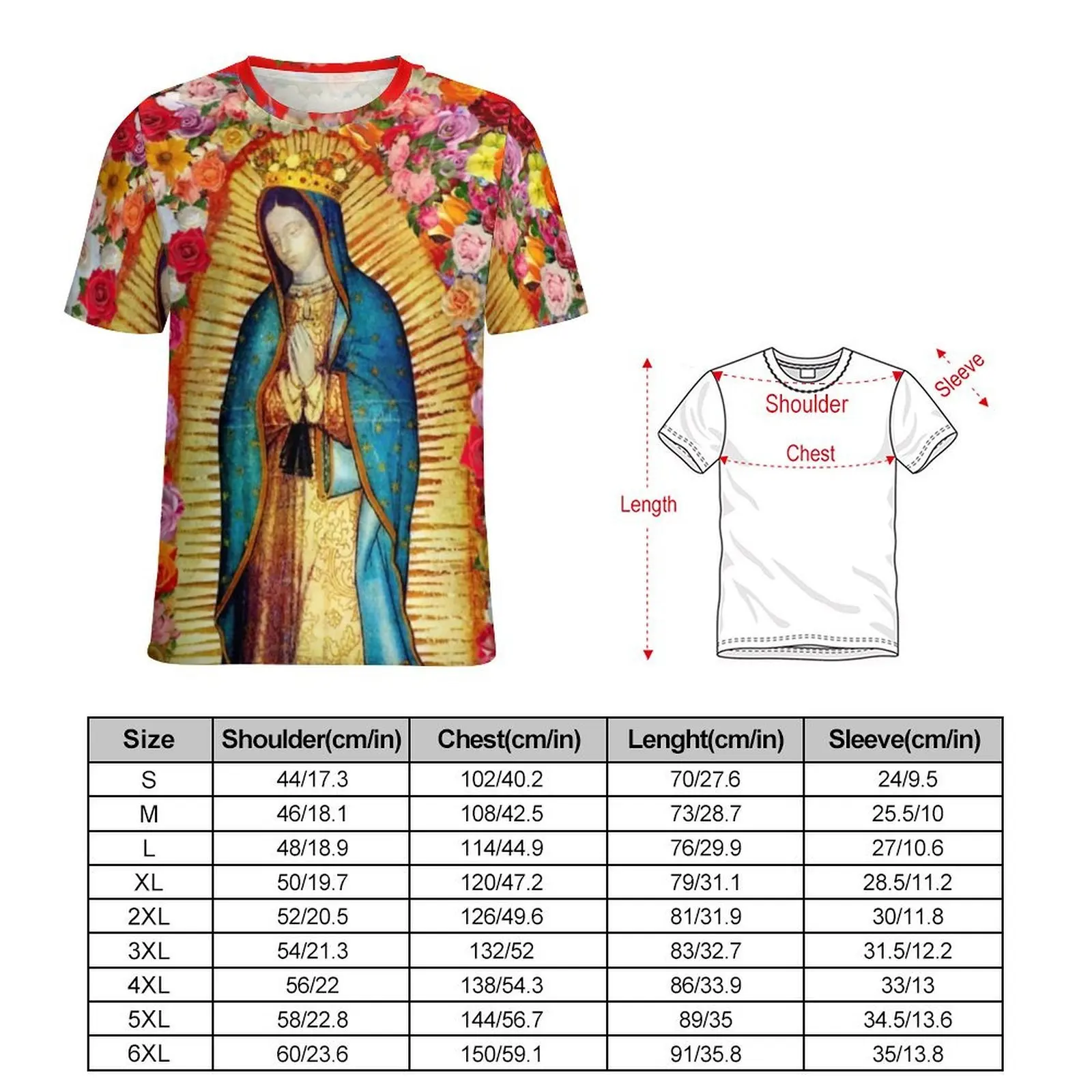 Mexican Virgin Mary T-Shirt Our Lady of Guadalupe Vintage T-Shirts Man Funny Tshirt Premium Short Sleeve Graphic Tees Large Size