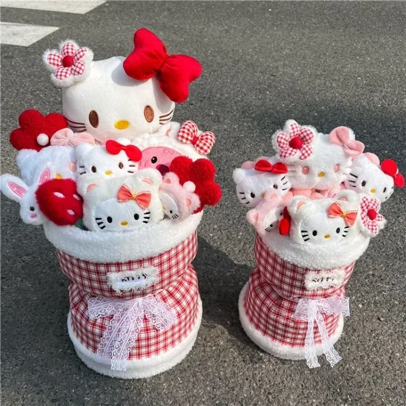 Dolce Hello Kitty Anime Bella bambola Bouquet di fiori Ragazza Cuore Simpatico cartone animato Kawaii Ins Peluche Regali di compleanno per ragazze