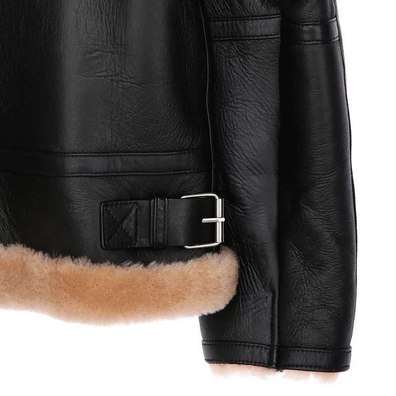 Leather and fur integrated men\'s leather jacket British trend thickened warmth winter new product sheep leather custom coat men