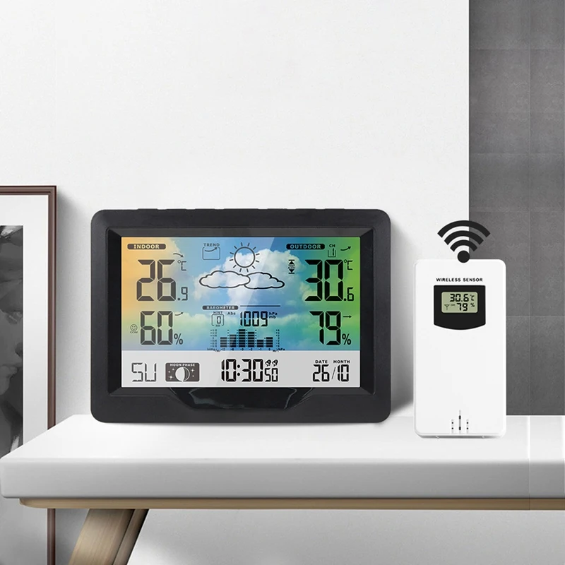Estación meteorológica 3383F, medidor de temperatura y humedad, higrómetro para interiores y exteriores, pronóstico del tiempo, función de repetición, reloj