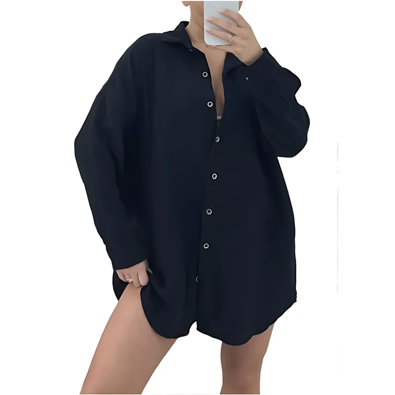 

ASDS-Oversized Sequin Shirts Dress Long Sleeve Button Down Shirt Women Beach Cover Ups Summer 2025