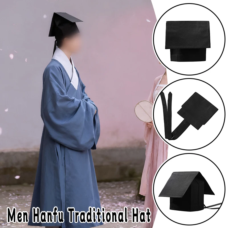 Męskie kapelusze Hanfu, chińskie czapki z czarnej tkaniny z czasów dynastii Ming, starożytna czapka mnicha, akcesoria do fotografii, cosplay, starożytne kostiumy, nakrycia głowy