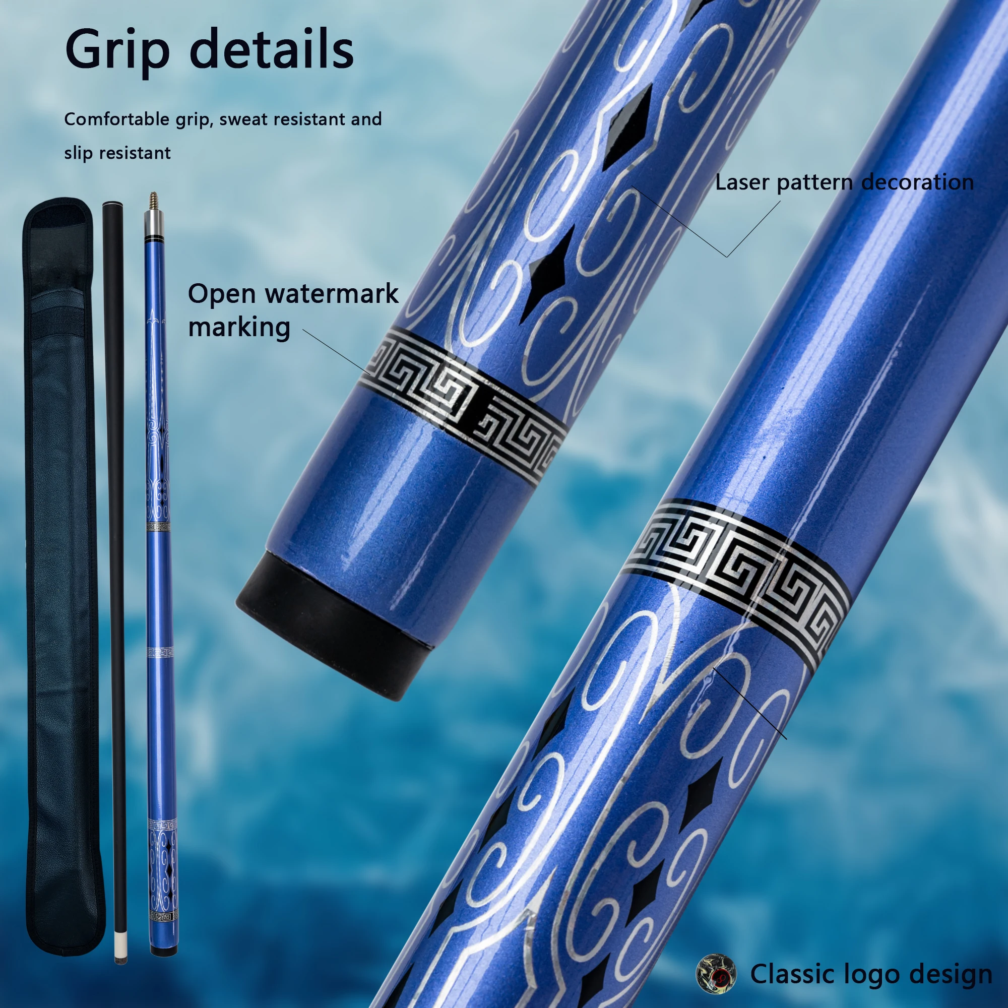 Kohlefaser-Pool-Cue mit Anti-Shock-Griff-Karam-Billard 9 Kugelstich-Stick-Set mit Gehäuse 13mm Spitze